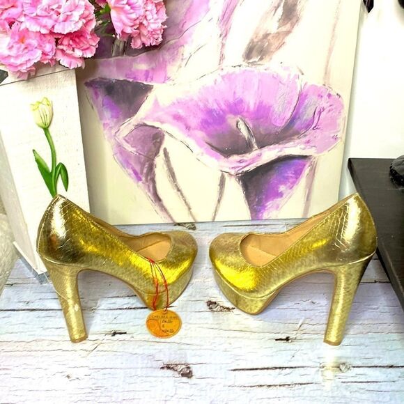 🌷 Chelsea Girl🌷 Gold Snakeskin Print Platform Heels NWT - Picture 5 of 11